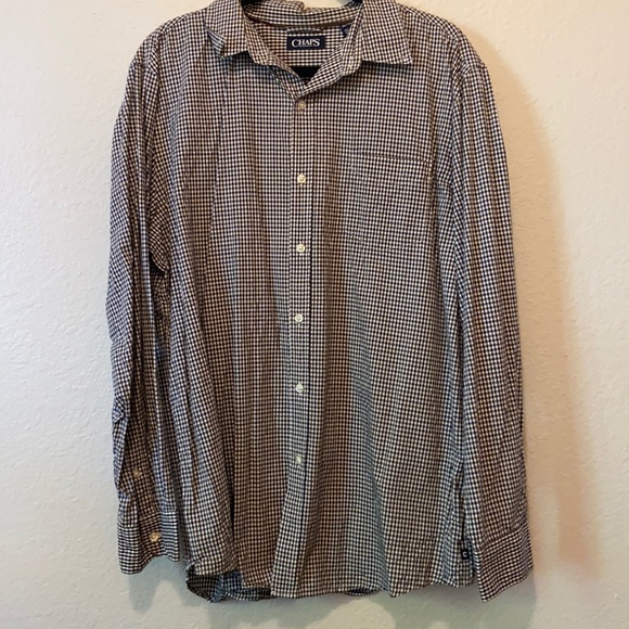 Brown, Black and White Plaid Button Down Long Sleeve - Picture 1 of 3